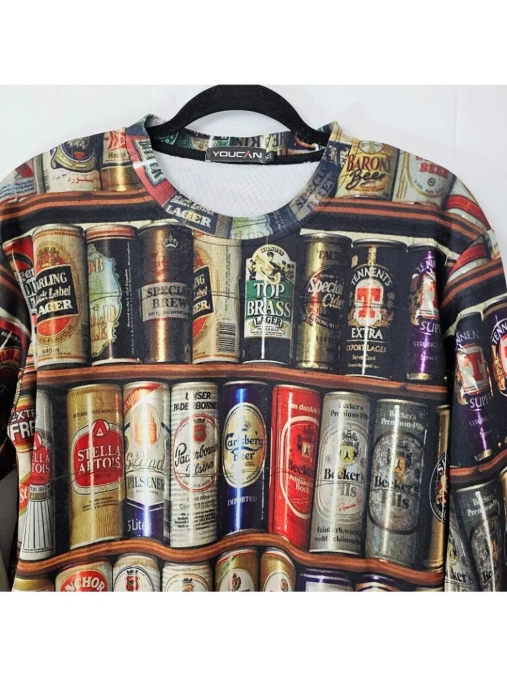 YOUCAN Sweatshirt Mens M Beer Can All Over Print Crew Neck Long Sleeve - Picture 2 of 8